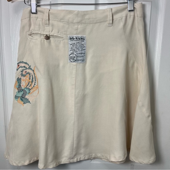 DA-NANG Vintage Cream Ivory Floral Embroidered Silk Women's Skirt size Medium - Picture 6 of 10